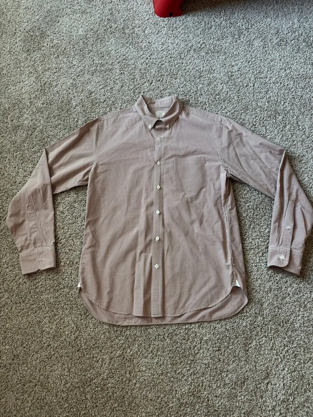J. Crew Men's Red White Checked Button Down Cotton Shirt Size Medium 15-15.5